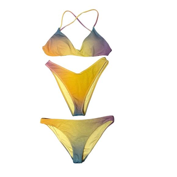 RVCA Golden Bikini Crossback Top French Bottoms Moderate Shimmer Rainbow Small - Picture 1 of 14